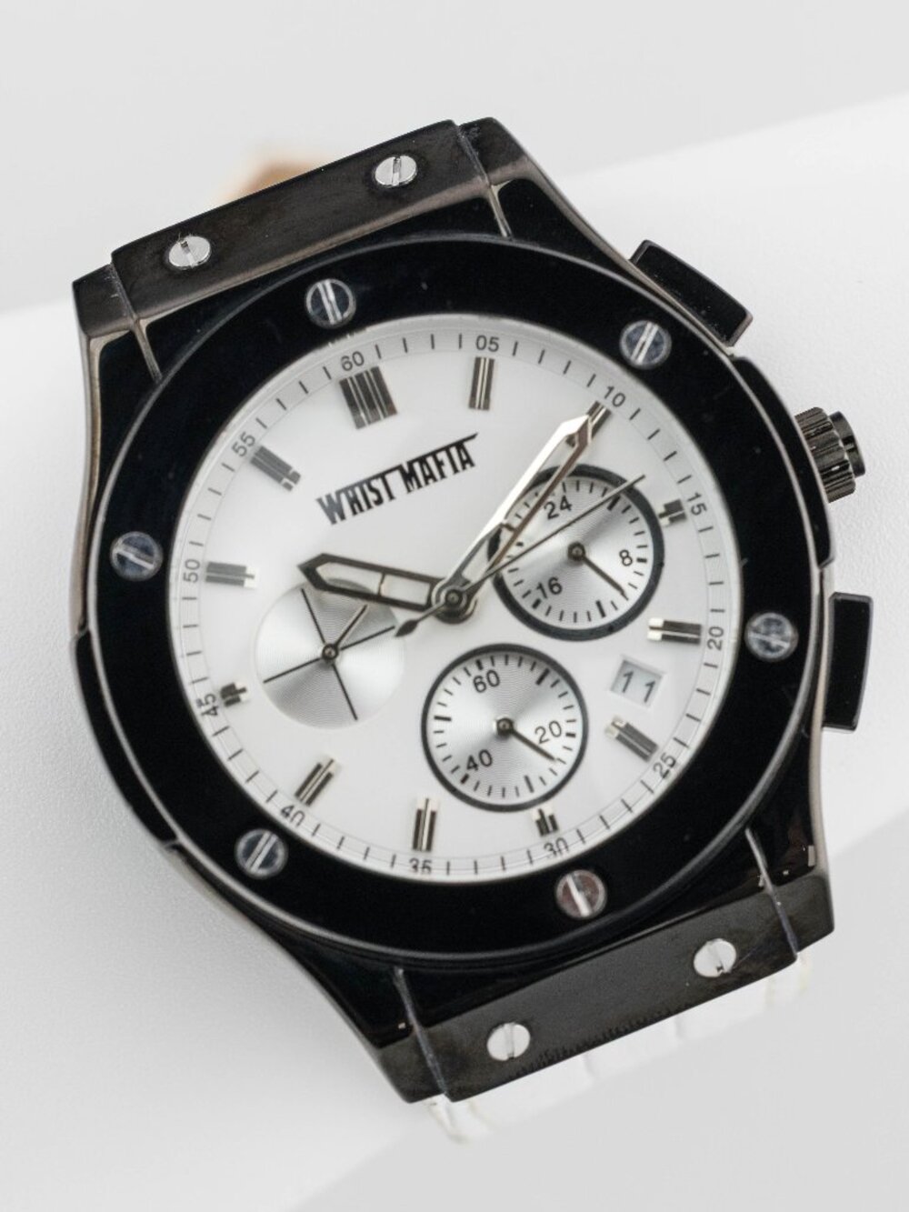 Wrist Mafia Black White Dial Oversized Watch Quartz Analog Men's Fresh Battery